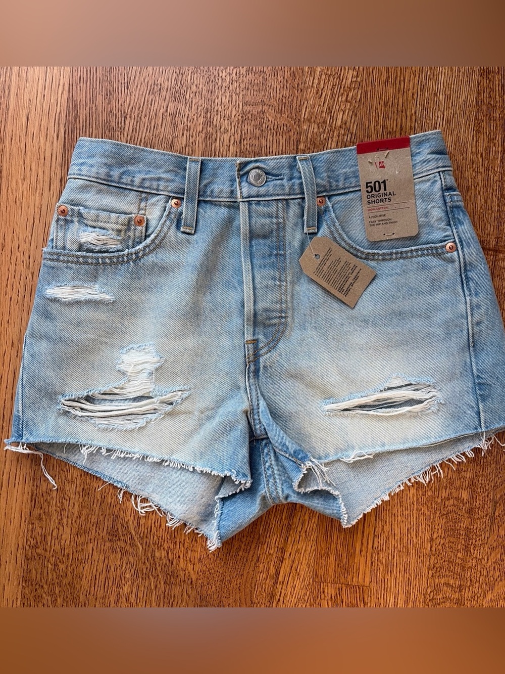 Levi’s 501 Jean Shorts Women’s 27 Blue Denim Button-Fly Distressed Cutoff Frayed
